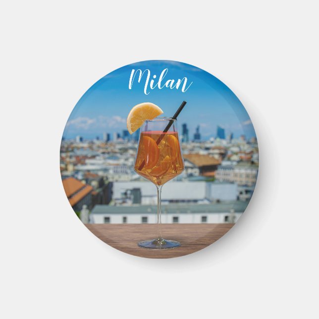 Imán Cóctel Spritz en una mesa con vistas a Milán (Frente)