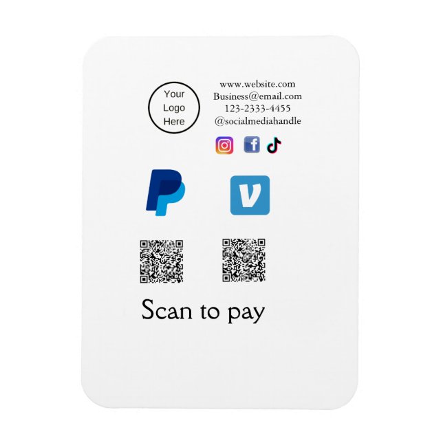 Imán Código Q R barrido PayPal venmo pay add social med (Vertical)