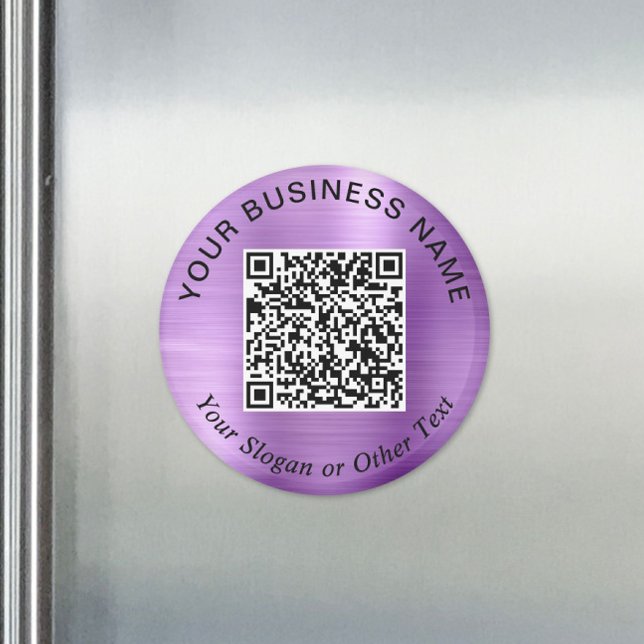 Imán Código QR Comercial Morado Promocional (Business QR Code White Promotional Magnet)