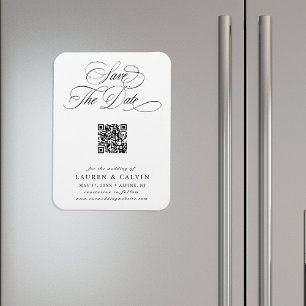 Imán Código QR de Caligrafía Romántica para Boda Save t