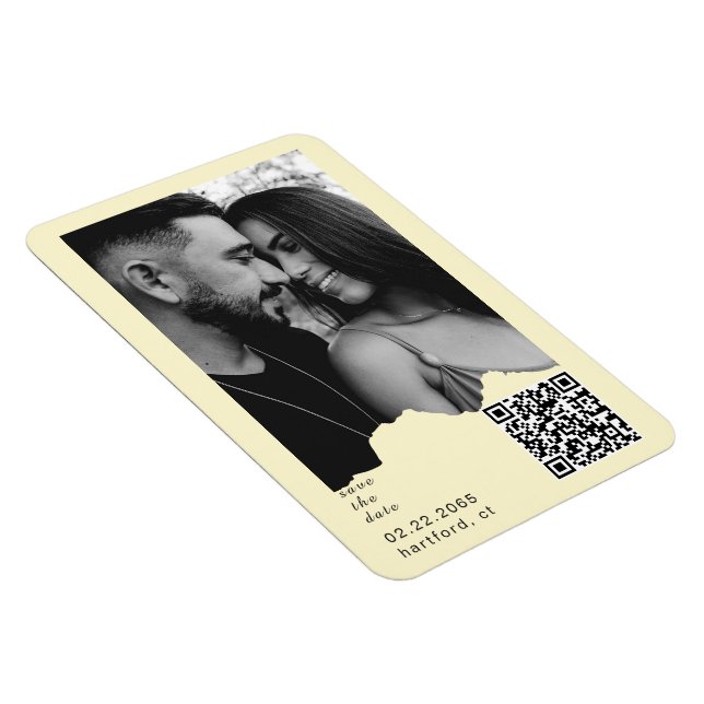 Imán Código QR de foto de pareja amarillo mantecoso Bod (Lado Derecho)