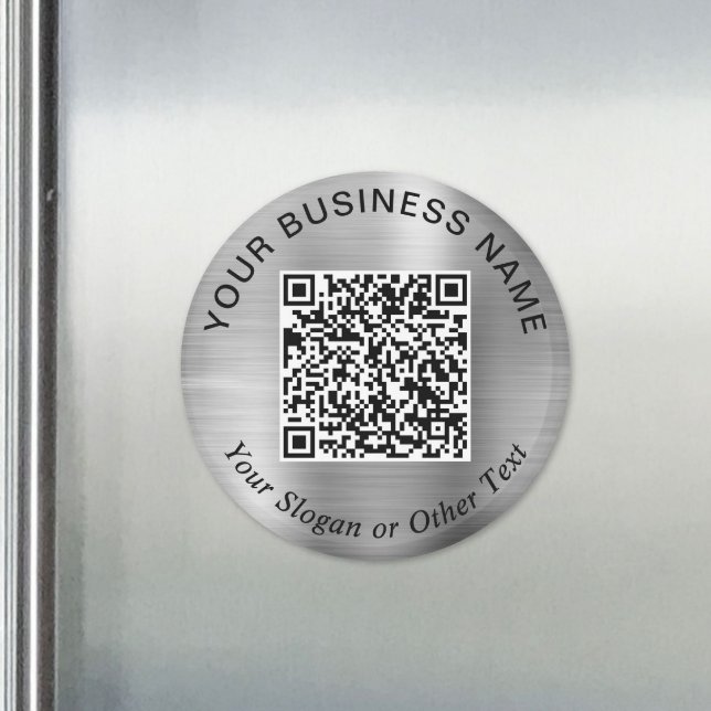 Imán Código QR de Negocio Plateado Promocional (Business QR Code Silver Promotional Magnet)