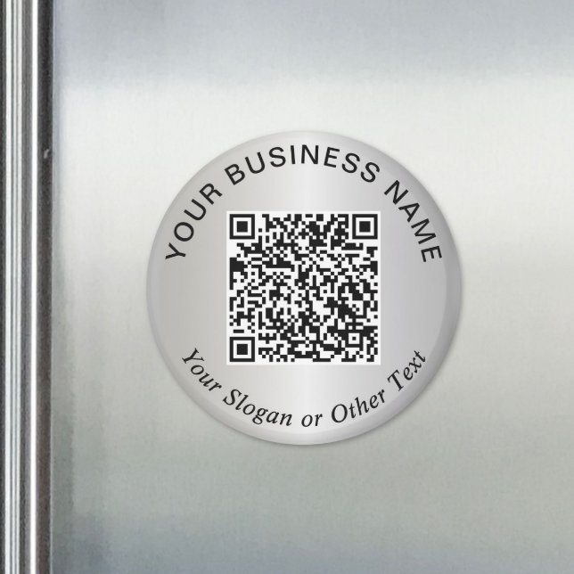 Imán Código QR de Negocio Plateado Promocional (Business QR Code Silver Promotional Magnet)