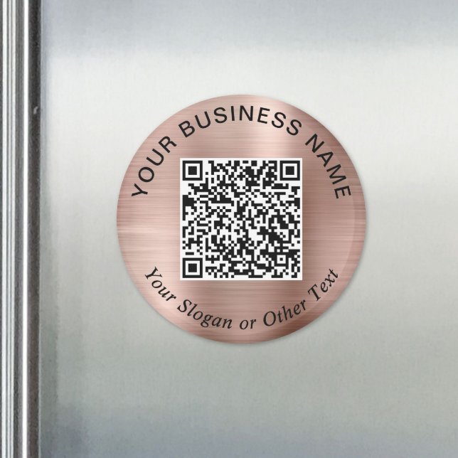 Imán Código QR de negocio Rosa Dorado Promocional (Business QR Code Rose Gold Promotional Magnet)