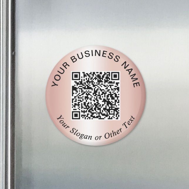 Imán Código QR de negocio Rosa Oro Promocional (Business QR Code Rose Gold Promotional Magnet)