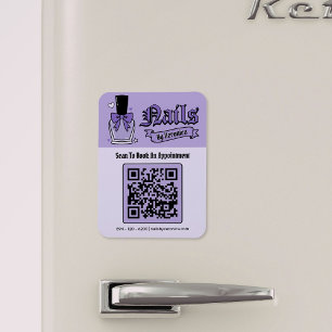 Imán Código QR de técnico de uñas gótico púrpura para n