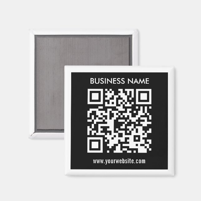 Imán Código QR editable (generado al instante) | Negro (Anverso/Reverso)