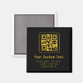 Imán Código QR editable y plantilla de texto | Negro y 