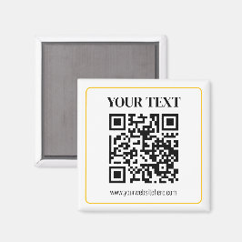 Imán Código QR editable y texto con borde de oro amaril
