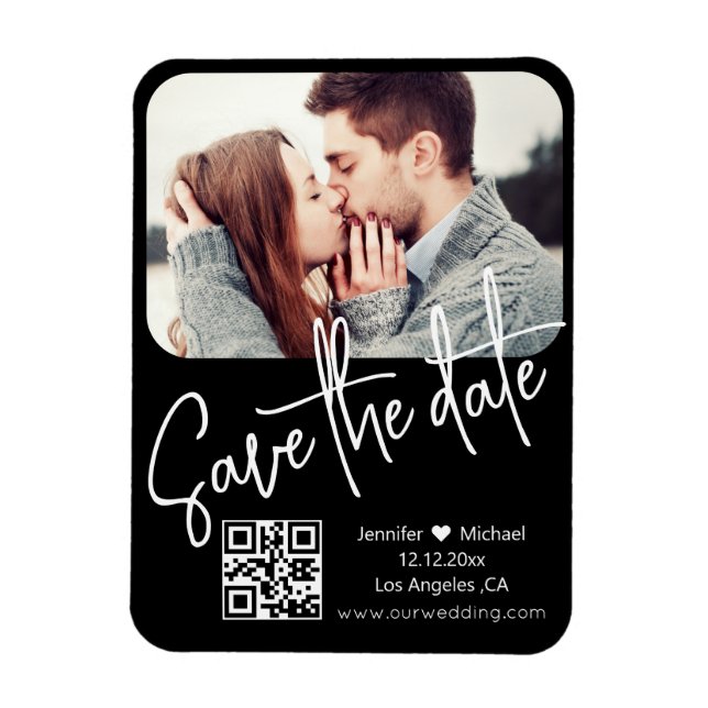 Imán código qr moderno chic boda foto guardar la fecha (Vertical)