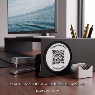 Imán Código QR personalizado negro y promoción de sitio