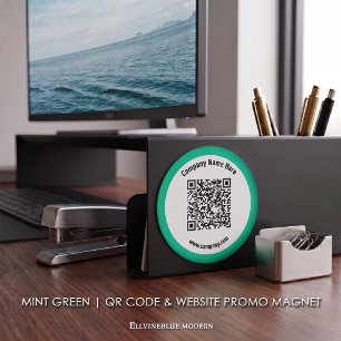 Imán Código QR personalizado verde menta y promoción de