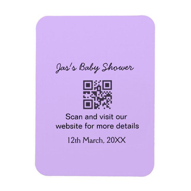 Imán Código QR simple de shower de bebé morado agregar  (Vertical)