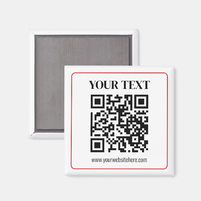Imán Código QR simple en blanco y negro con borde rojo (Anverso/Reverso)