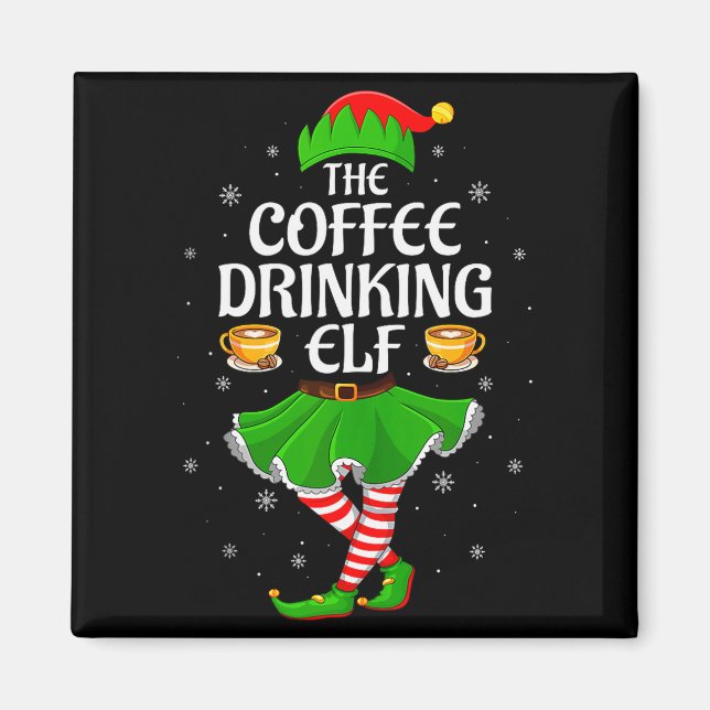 Imán Coffee Drinking Elf Christmas Girls Women Elf Squa (Frente)
