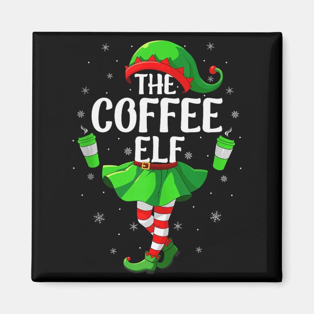 Imán Coffee Elf Christmas Girls Women Elf Squad Xmas Fa (Frente)