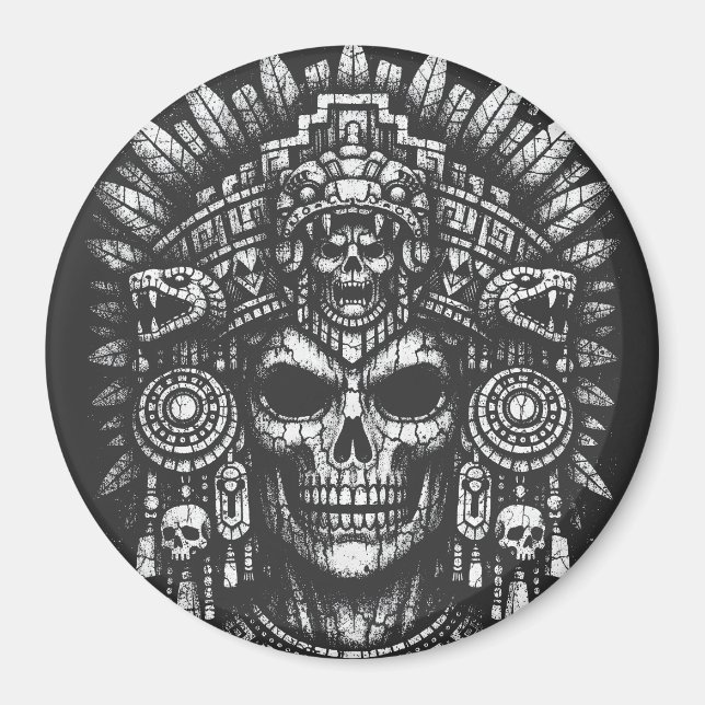 Imán Cofia de cráneo azteca por BurnsInHell (Frente)