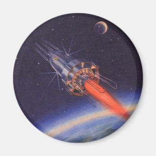 Imán Cohete de ciencia ficción vintage en el espacio so