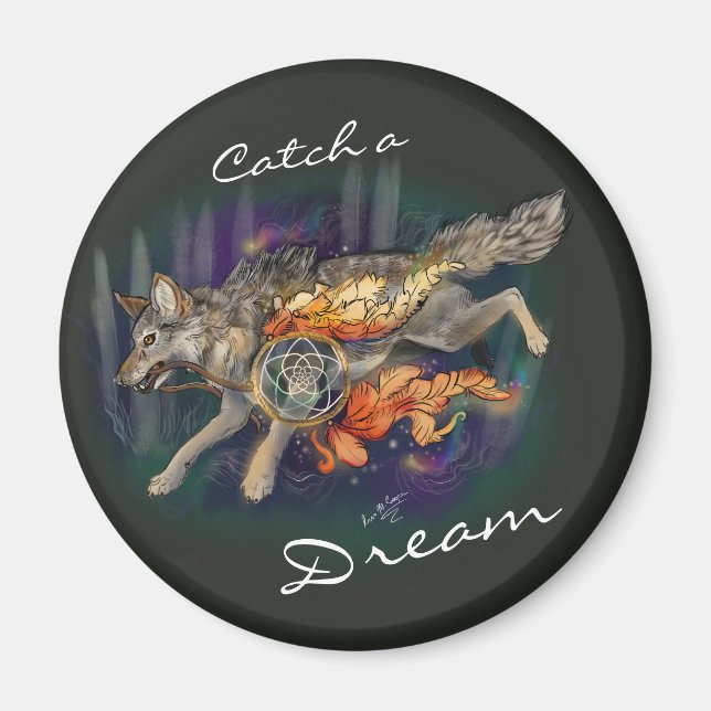 Imán Coja un sueño, Dreamcatcher Wolf~Magnets (Frente)