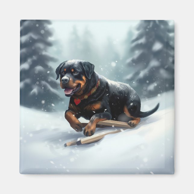 Imán Cojín decorativo de invierno de rottweiler Navidad (Frente)