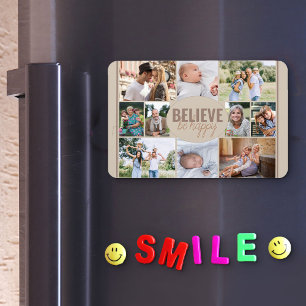 Imán Colage de Fotos Familiares y Cita Feliz en Beige N
