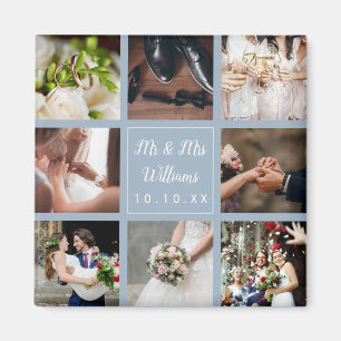 Imán Colaje de Fotos de Boda Azul Polvoriento Gracias