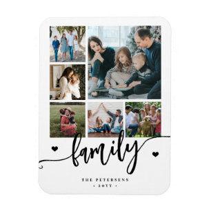 Imán colaje de fotos de familia 6 negro y blanco script