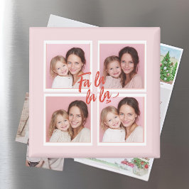 Imán Colaje de Fotos Navideñas Modernas Rosa | Fa La La