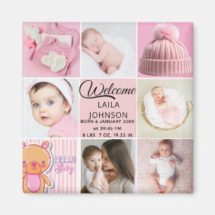 Imán Colaje de fotos personalizado Chic Pink con nombre