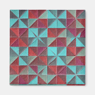Imán colcha roja, verde azulado, morada y gris