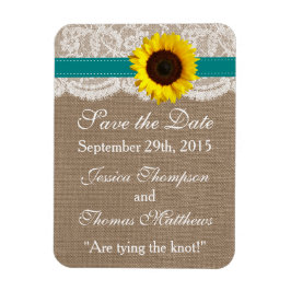 Imán Colección de Bodas de girasol rústico - Verde azul