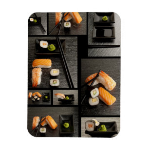 Imán Colección del sushi en fondo negro