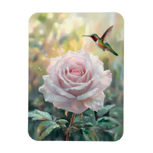 Imán Colibrí Acuarela y Rosa Flexible Rosa