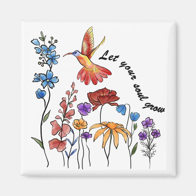 Imán colibrí de flores de bonito que tu alma crezca (Frente)