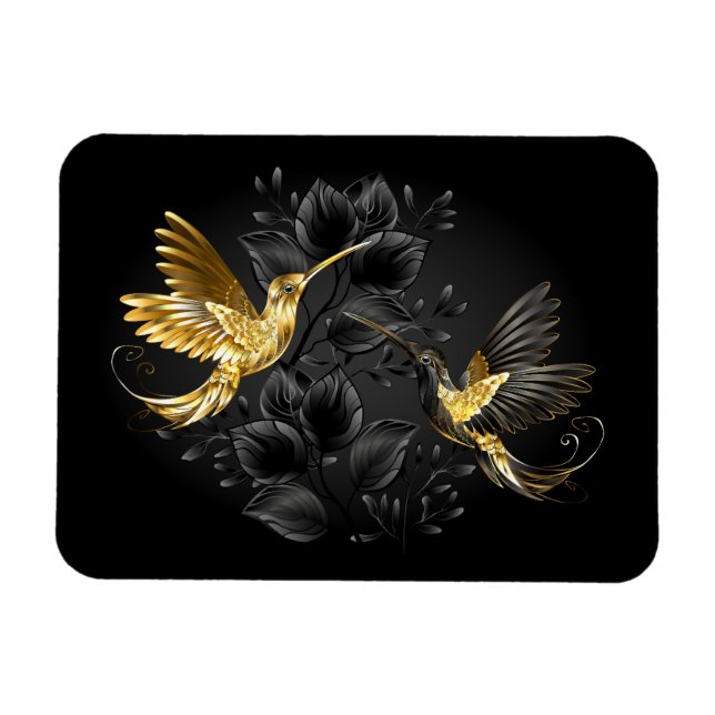 Imán Colibrí negro y dorado (Horizontal)