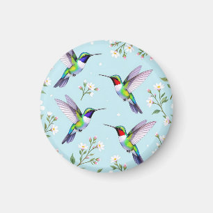 Imán Colibríes Vibrantes y Flor de Cerezo Blanca