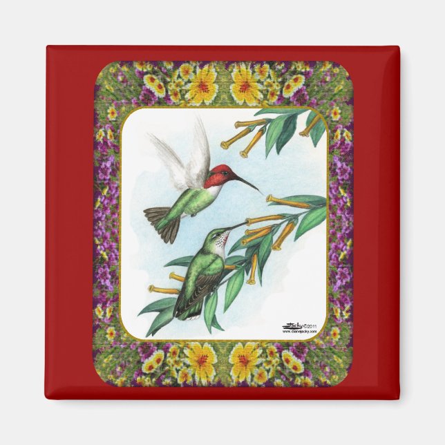 Imán Colibríes y Flores #4 (Frente)