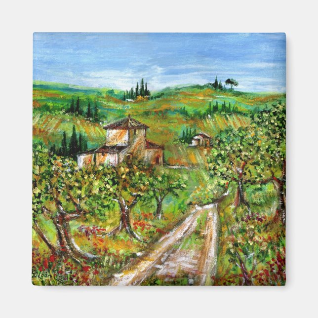 IMÁN COLINAS VERDES Y OLIVOS EN EL PAISAJE DE TOSCANA (Frente)