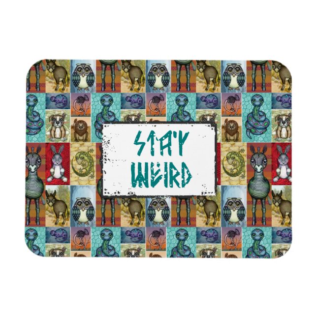 Imán Collage animal lindo Diseño de arte folclórico (Horizontal)