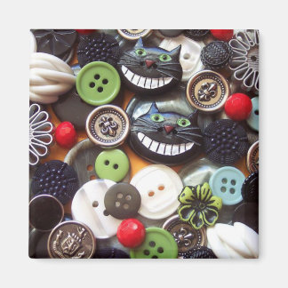 Imán Collage con botones de gato de Cheshire negro