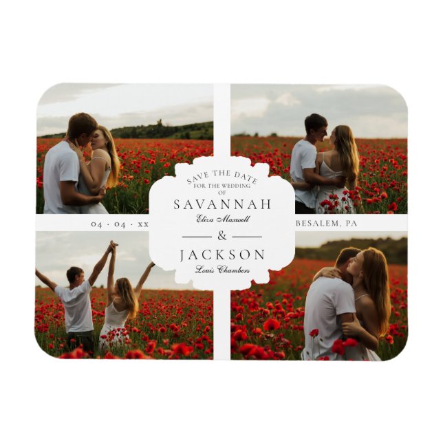 Imán Collage de Bodas 4 fotos de Personalizados Minimal (Horizontal)