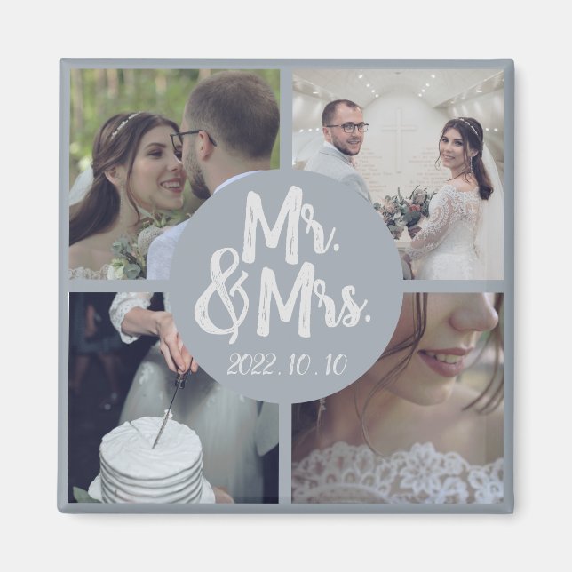 Imán Collage de Bodas de borde blanco mínimo moderno (Frente)
