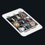 Imán Collage de fotos 9 Aniversario de la boda personal<br><div class="desc">Collage de fotos personalizado Boda Moderno Aniversario 9. Personalice este regalo de aniversario para él,  regalo de boda,  regalo de Collage de aniversario,  regalo de collage de Personalizados,  regalo de foto boda personalizado con 9 fotos,  fechas de boda y nombre de las parejas.</div>