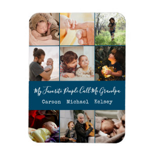 Imán Collage de fotos azul 9 moderno para el abuelo