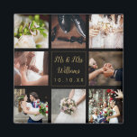 Imán Collage de fotos Boda Negro Y Oro<br><div class="desc">Personalice con sus ocho fotos,  nombre y fecha especial boda favoritos para crear un collage de fotos,  memoria y regalo único. ¡Un bonito tesoro! Diseñado por Thisisnotme©</div>