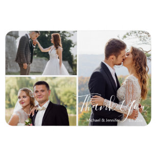 Imán collage de fotos de bodas caligráficos modernos gr