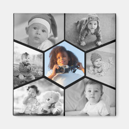 Imán Collage de fotos de hexágono blanco y negro