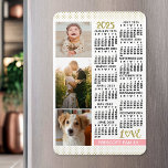 Imán collage de fotos de la familia Rubor de oro rosado<br><div class="desc">Celebra 2023 con este elegante imán del calendario de collage de fotos. Con fechas fáciles de leer en negrita en negro, este calendario bellamente simple tiene las palabras "2023" y "AMOR" en falso purpurina de oro con una barra rosa rubor en la parte inferior para tu apellido personalizado u otro...</div>
