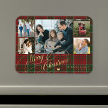 Imán Collage de fotos de navidad de yegua rústica<br><div class="desc">Elegante y elegante guión de caligrafía clásica de la Fe de Navidad de las Merry cinco fotos familiares de la plancha verde rojizo tartán imán rústico con su texto personalizado personalizado.</div>