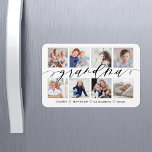 Imán Collage de fotos de nietos de escritura de la abue<br><div class="desc">Envía un hermoso regalo personalizado a tu abuela que ella apreciará para siempre. Magnate especial de collage de fotos de nietos personalizados para mostrar tus propias fotos y recuerdos familiares especiales. Nuestro diseño presenta un sencillo diseño de cuadrícula de 8 fotos con "Abuela" diseñado en un hermoso estilo de escritura...</div>